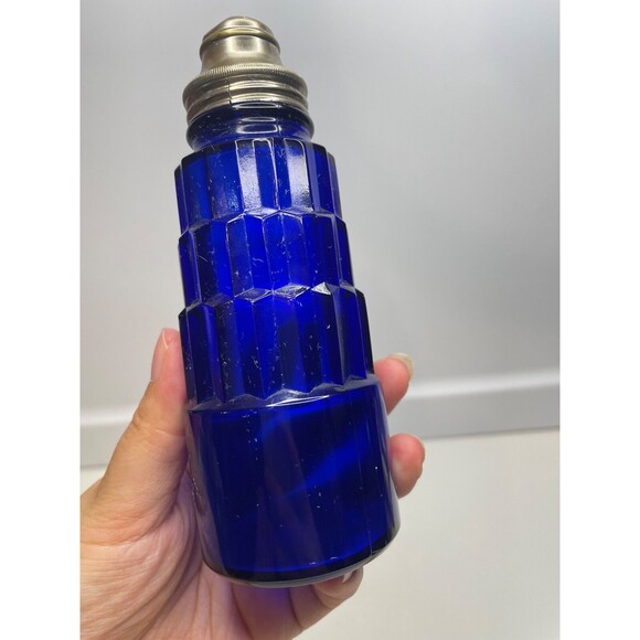 (as is) one Art Deco Ziggurat Hazel Atlas Skyscraper Blue Glass Shaker Cocktail - Picture 2 of 7